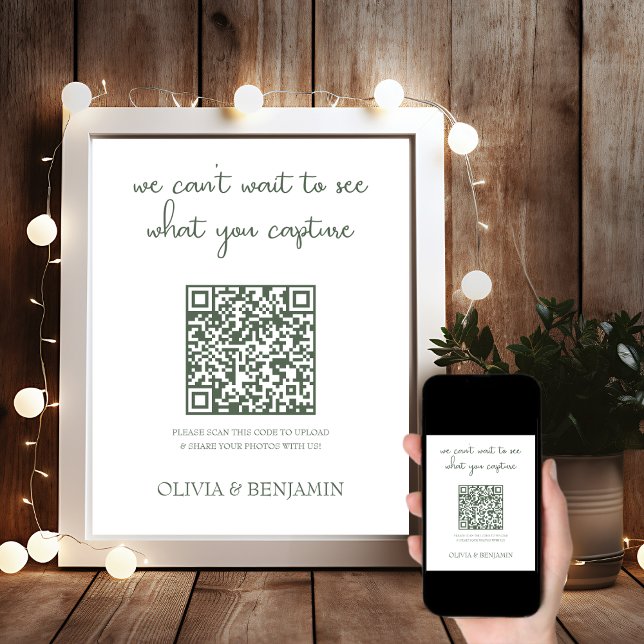 Weiß | Sage Wedding Foto Share QR Code-Zeichen Poster (Von Creator hochgeladen)