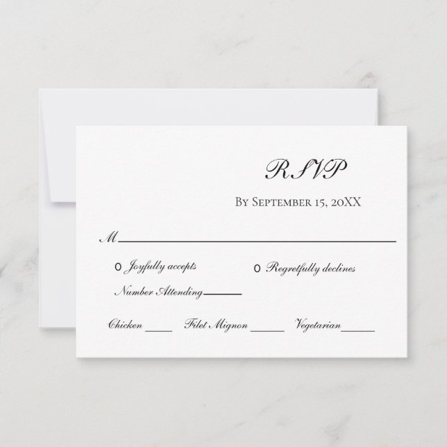 Weiß Schwarz Elegant Traditionelle Hochzeit RSVP Karte (Vorderseite)