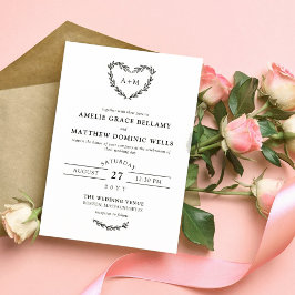 Weiß & Schwarz Herzkranz 2 in 1 Wedding Invitati Einladung