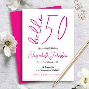 Weiß Schwarz Hot Pink Hallo 50 Fabelhaft Geburtsta Einladung
