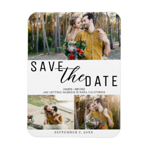 Weiß & Schwarz Save the Date Hochzeit 3 Fotos Magnet