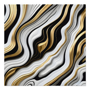 Weiß, Schwarz und Gold Celestial Seamless Muster Poster