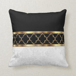 Weiß, Schwarz und Gold Quatrefolien und Damaskus-M Kissen