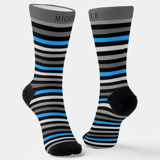 Weiß-Schwarz-Weiß-Streifen für Individuelle Name Socken (Gewinkelt)