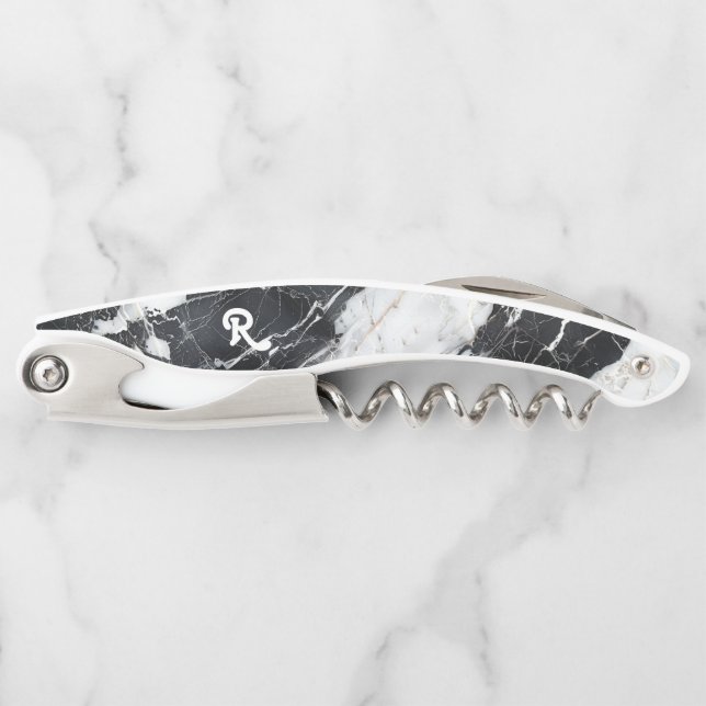 Weiß & SchwarzFalscher Marmor-Monogramm Kellnermesser (Vorderseite)