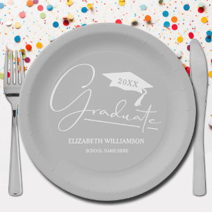 Weiß-Script-Graduierungstafel Silver Gray Pappteller