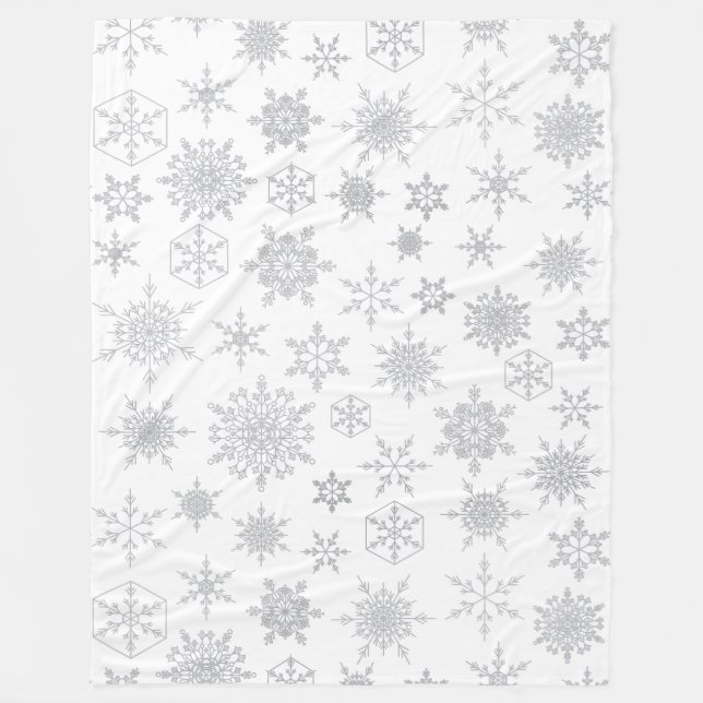 Weiß & Silber Weihnachten Schneeflockenmuster Wint Fleecedecke (Vorderseite)