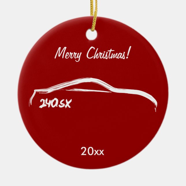 Weiß-Silhouette Nissans 240SX Keramik Ornament (Vorne)