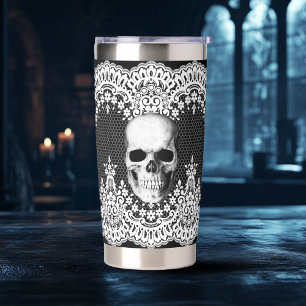 Weiss-Spitze-Gothic-Totenkopf Thermobecher