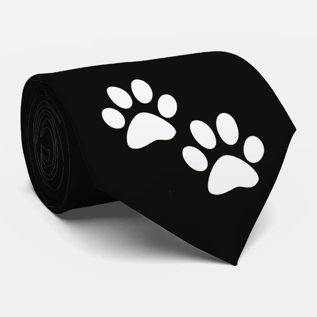 Weiß-Sport-Maskottchen-Tatzen-Drucke auf Schwarzem Krawatte (Gerollt)