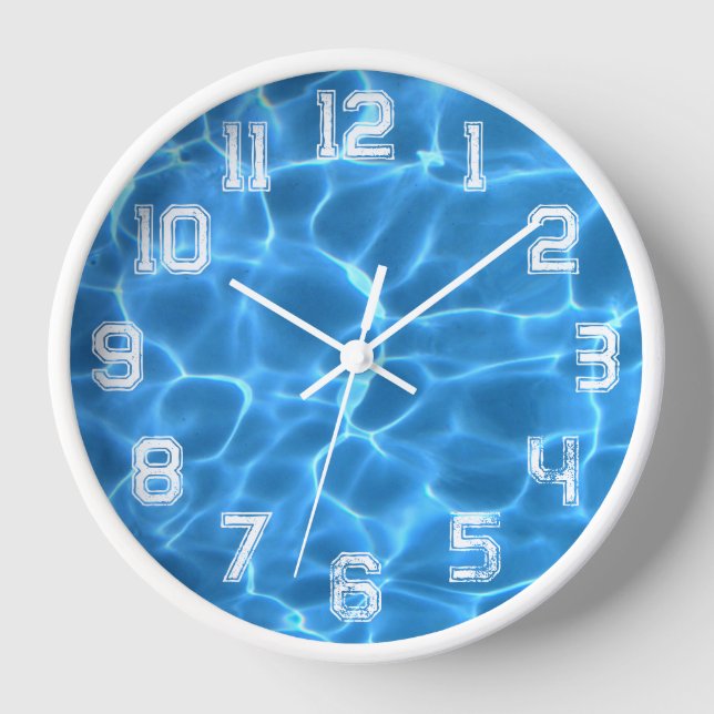 Weiß-Sportliche Kontur Grunge Nummer Schwimmbad Uhr (Vorderseite)