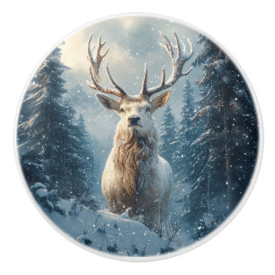Weiß Stag im Winterwald Kunst Keramikknauf