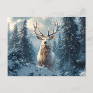 Weiß Stag im Winterwald Kunst Postkarte