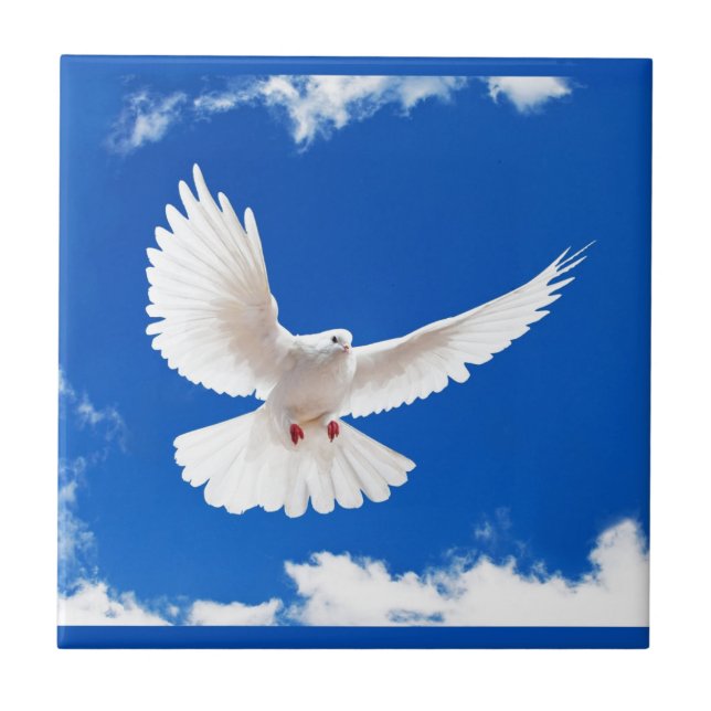 Weiß-Tauben-Vogel-FriedensLiebe-fliegender Himmel Fliese (Vorderseite)