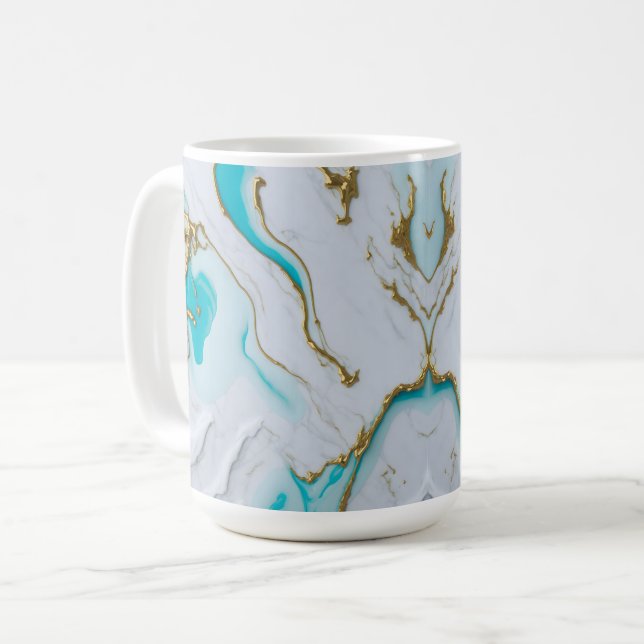 Weiß-türkisfarbener, flüssiger Marmor Kaffeetasse (Vorderseite Links)