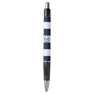 Weiß-u. Marine-Blau-gestreiftes Monogramm Kugelschreiber