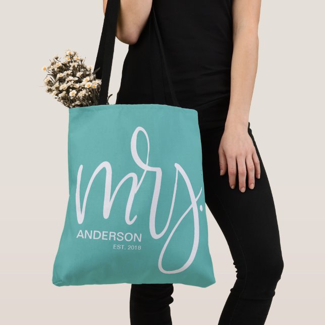 Weiß über aquamarinen personalisierte Frau Tasche (Von Nahem)