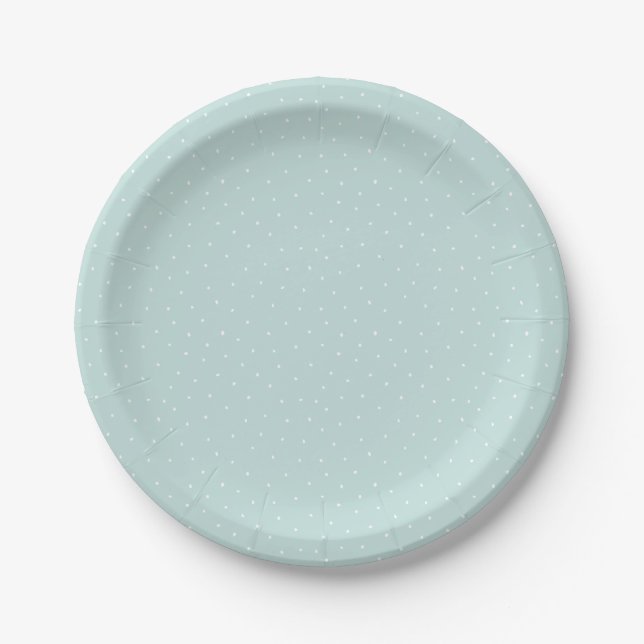 Weiß und Aqua Blau Moderne Dots Muster Pappteller (Vorderseite)