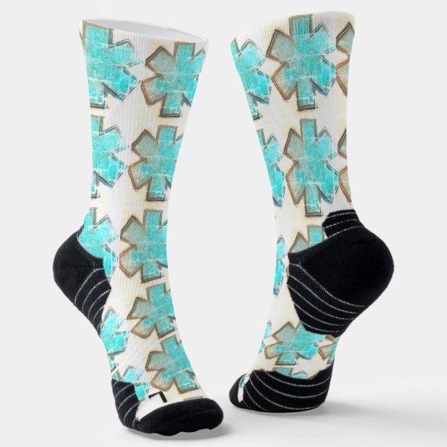 Weiß und Aqua Not "Star of Life" Ems Socken (Gewinkelt)