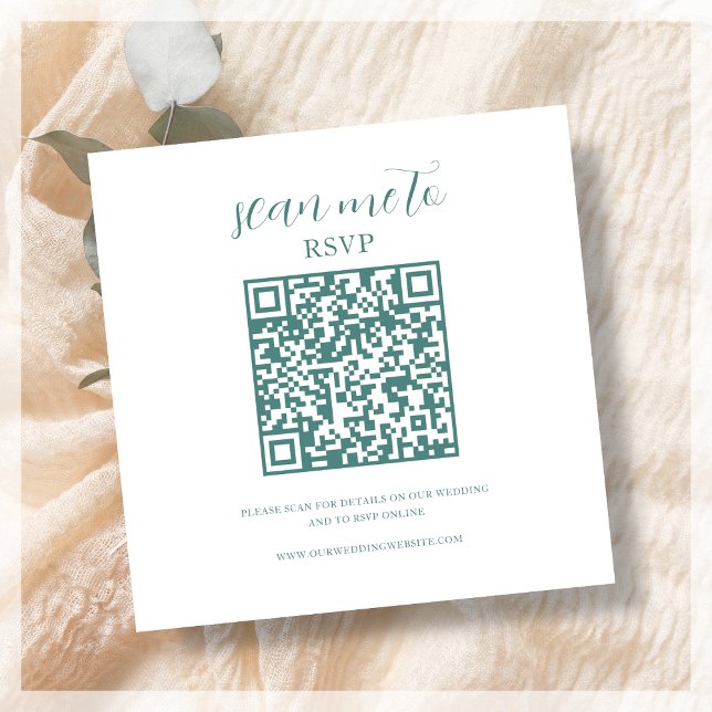 Weiß und Aquamarin | RSVP QR Code für Hochzeiten Begleitkarte (Von Creator hochgeladen)