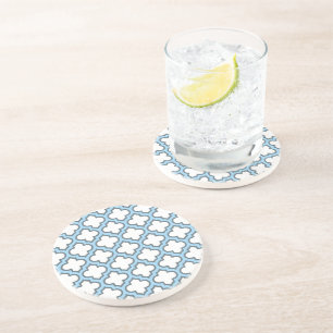 Weiß und Baby Blue Trellis, Gitter, Quatrefolie Getränkeuntersetzer