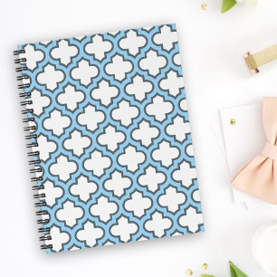 Weiß und Baby Blue Trellis, Gitter, Quatrefolie Notizbuch