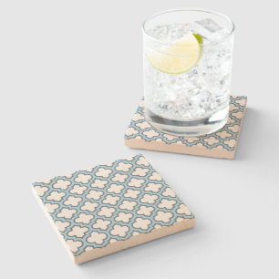 Weiß und Baby Blue Trellis, Gitter, Quatrefolie Steinuntersetzer