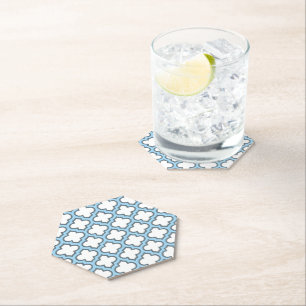 Weiß und Baby Blue Trellis, Gitter, Quatrefolie Untersetzer