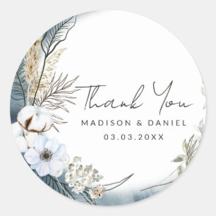 Weiß und Beige Boho Floral Runder Aufkleber