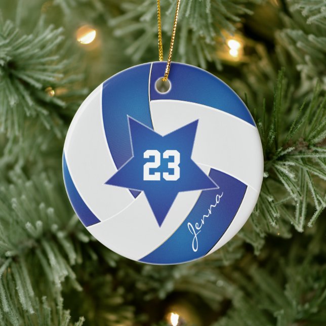 Weiß und Blau All Star Volleyball Keramik Ornament (Baum)