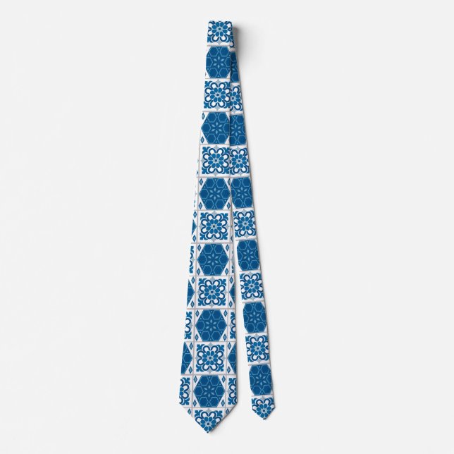 Weiß und Blau deckt marokkanische Art mit Ziegeln Krawatte (Vorderseite)