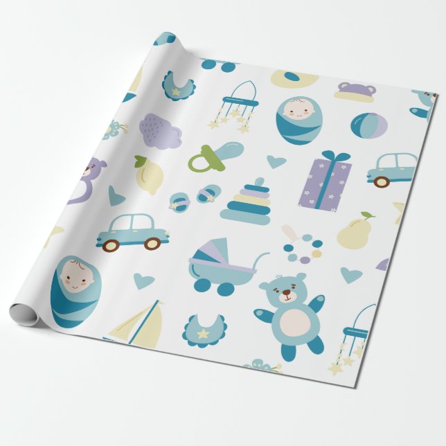 Weiß und blau Duschgeschenk für Kleinkinder Geschenkpapier (Ungerollt)