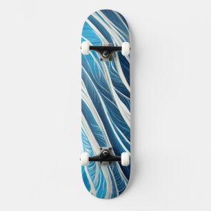 Weiß und blau fließende Linien mit Textur Skateboard