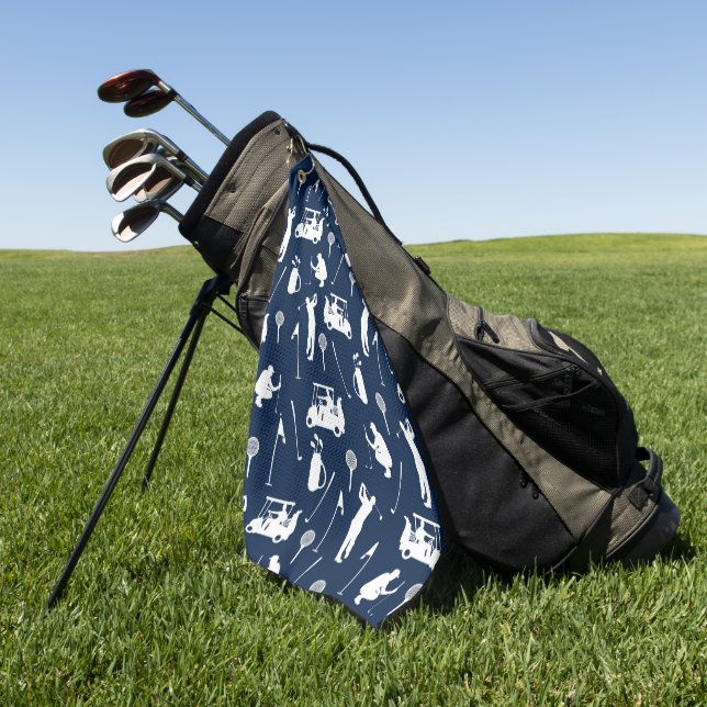 Weiß und Blau Golf Symbole Muster Golfhandtuch (Gras)