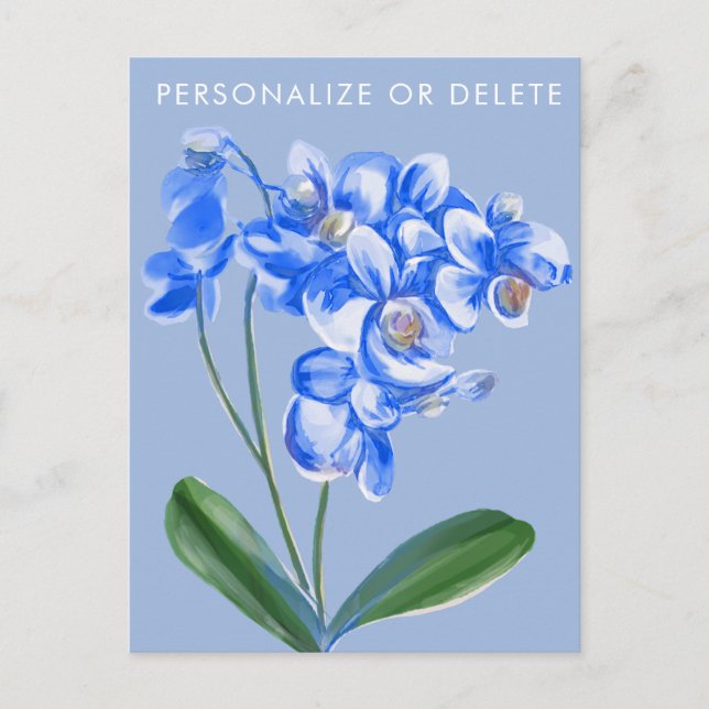 Weiß und blau Orchideen Wasserfarben Personalisier Postkarte (Vorderseite)