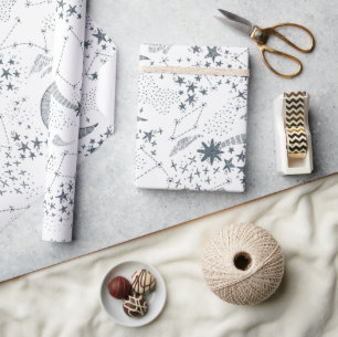 Weiß und Blau-Sternenmoon-Muster Geschenkpapier