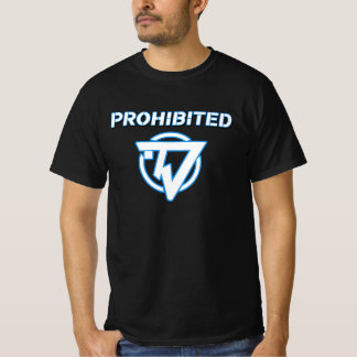 Weiß und Blau "Verboten" am Schwarzen T - Shirt