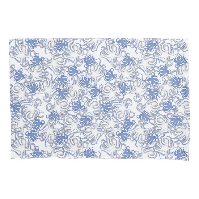 Weiß und blau wiederholendes Motiv | Octopus Patte Kissenbezug (Vorderseite)