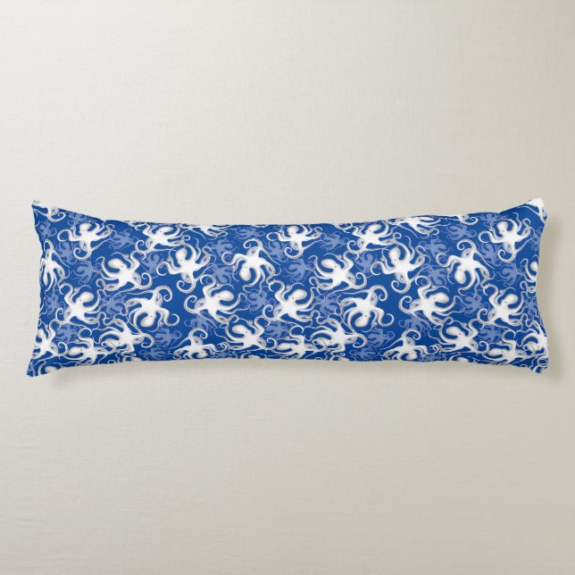 Weiß und blau wiederholendes Motiv | Octopus Patte Seitenschläferkissen (Vorderseite)