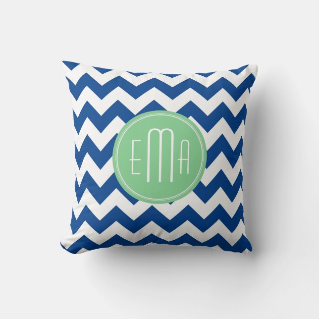 Weiß und blau Zigzag Zickzack Kissen (Vorderseite)