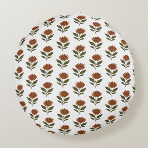 Weiß und Braun Floral Boho Rundes Kissen