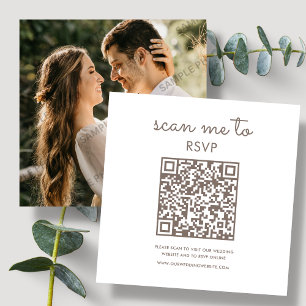 weiß und braun   RSVP QR Code für Hochzeiten Begleitkarte
