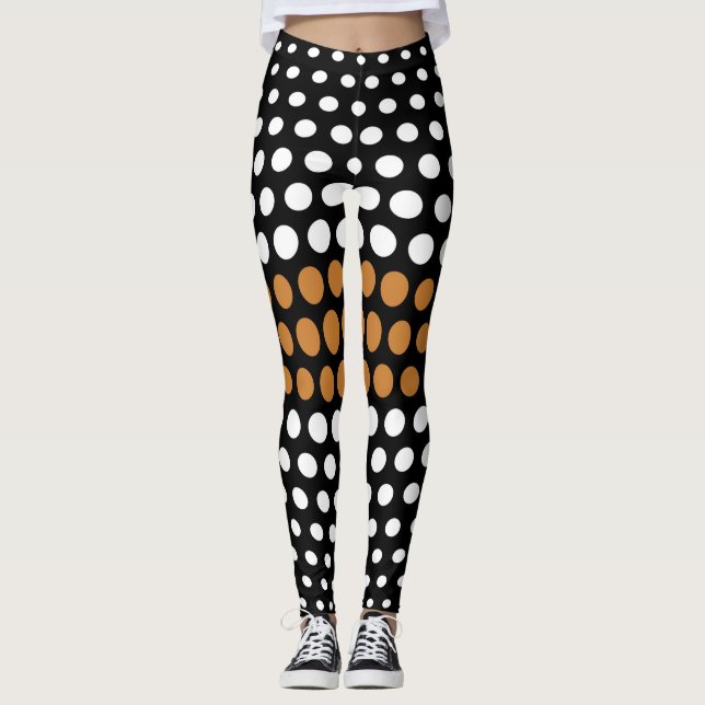 Weiß und Bronze Polka Dot Pattern Leggings (Vorderseite)