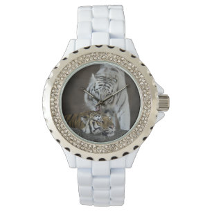 Weiß und Brown-Tiger-Stillstehen Armbanduhr