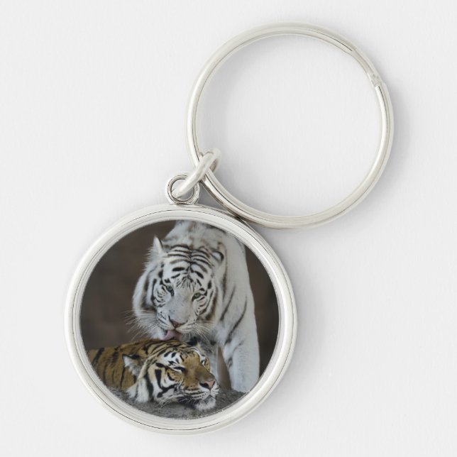 Weiß und Brown-Tiger-Stillstehen Schlüsselanhänger (Vorne)