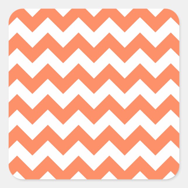 Weiß und Coral Zigzag Muster Quadratischer Aufkleber (Vorderseite)