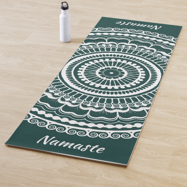 Weiß und dunkel Aquamarin Mehndi Henna Mandala Yogamatte (Beispiel)