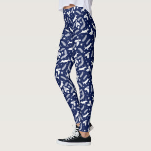 Weiß und dunkelblau Weihnachtsbaummuster Leggings