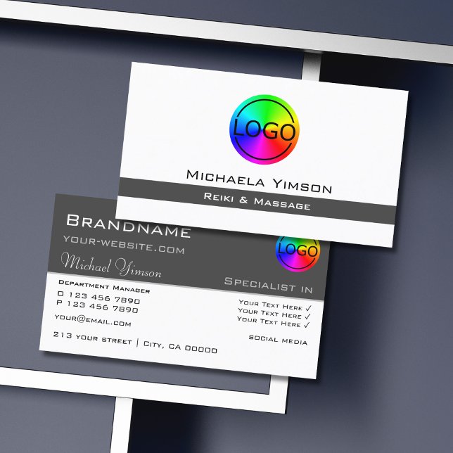 Weiß und Dunkelgrau mit Beruflichem Logo Visitenkarte (Von Creator hochgeladen)