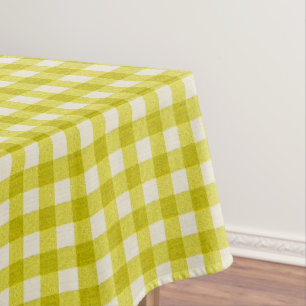 Weiß und Gelb Gingham Muster Baumwolle geprüft Tischdecke